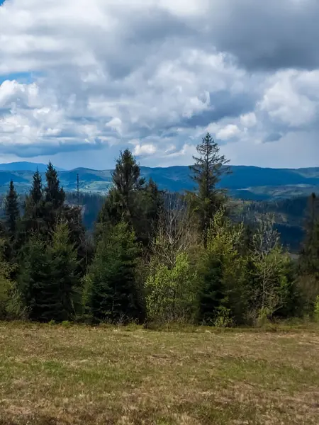 Dağları ve mavi gökyüzü olan güzel bir manzara.