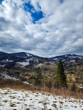 Karla kaplı ağaçlarla kaplı kış manzarası