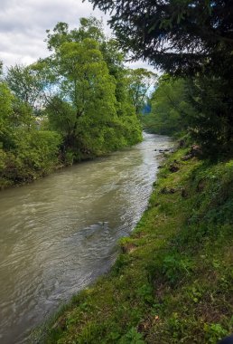 Dağlardaki nehrin güzel manzarası