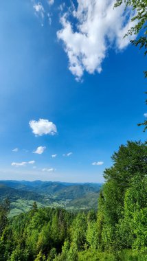 yeşil tepeler ve mavi gökyüzü bulutlu