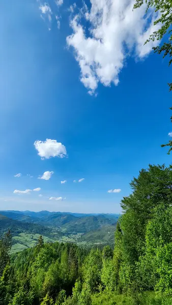 yeşil tepeler ve mavi gökyüzü bulutlu
