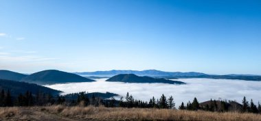 Karpatlar 'daki bir dağ vadisinde sis