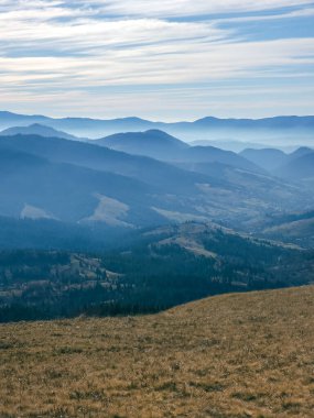 Renkli ağaçlar ve dağlarla dolu güzel sonbahar manzarası