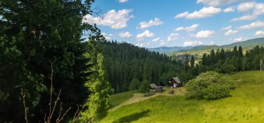 Dağlarda nehri olan güzel bir manzara.