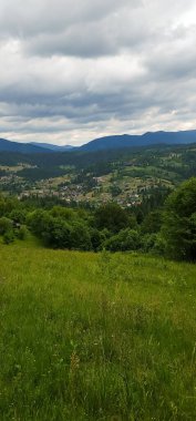 Arkasında bir dağ olan güzel bir manzara.