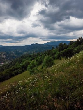 Bulutları ve mavi gökyüzü olan güzel bir manzara.