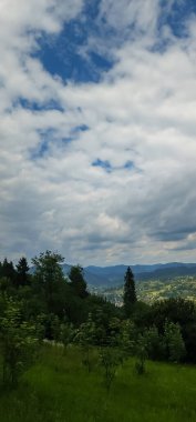 Yeşil alan ve mavi bulutlu gökyüzü, Slovakya