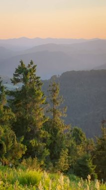 Dağlarda günbatımı manzarası.