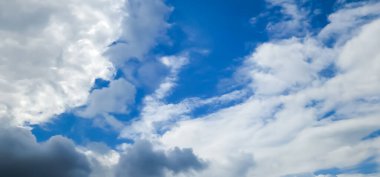 Mavi gökyüzüne karşı beyaz bulutlar.