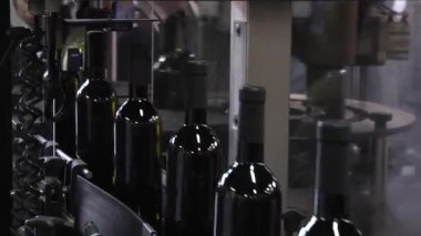 Endüstriyel şarap şişeleme makinesi. Şarap şişeleme ve paketleme için modern sanayi üretim hattı