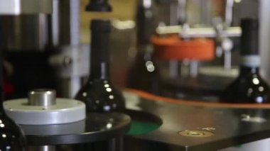 Endüstriyel şarap şişeleme makinesi. Şarap şişeleme ve paketleme için modern sanayi üretim hattı