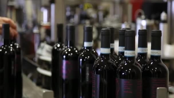 工业葡萄酒装瓶机 现代葡萄酒装瓶包装工业生产线 — 图库视频影像
