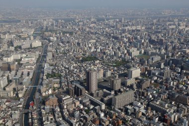 Tokyo, Japonya 'nın panoramik hava manzarası. Tokyo şehir manzarası yukarıdan. 
