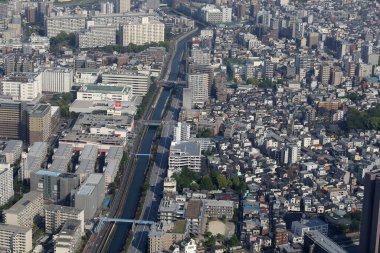 Tokyo, Japonya 'nın panoramik hava manzarası. Tokyo şehir manzarası yukarıdan. 