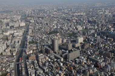 Tokyo, Japonya 'nın panoramik hava manzarası. Tokyo şehir manzarası yukarıdan. 