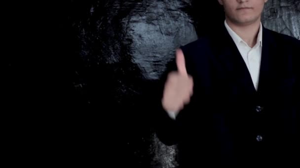 Close Shot Man Wishing All Best Thumbs Hand Gesture Black — Stockvideo