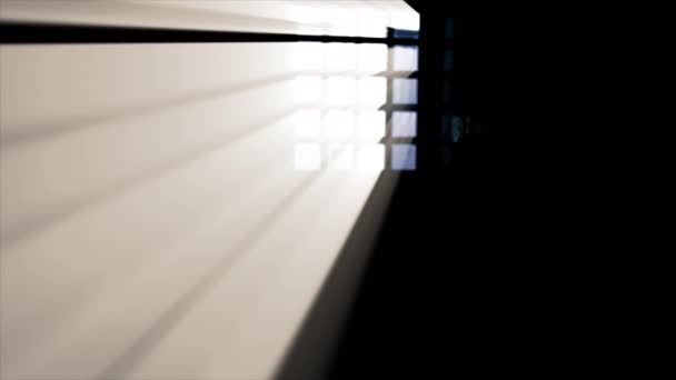 从窗户射出的阳光和太阳光的摄制照片 气体射线来自窗户 窗户里有一些灰尘微粒 叮叮效果 — 图库视频影像