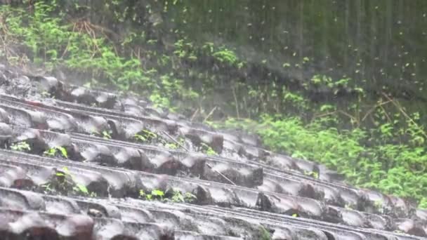 Ploaie Puternică După Norul Izbucnit Acoperișul Casei Tradiționale Din Sat — Videoclip de stoc