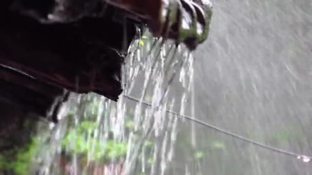 Steady Close Shot Heavy Rain Falling Village House Roof Fps — Stock Video