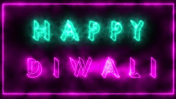 Animated Happy Diwali Sign Neon Effect Light Neon Black Background — Stock Video