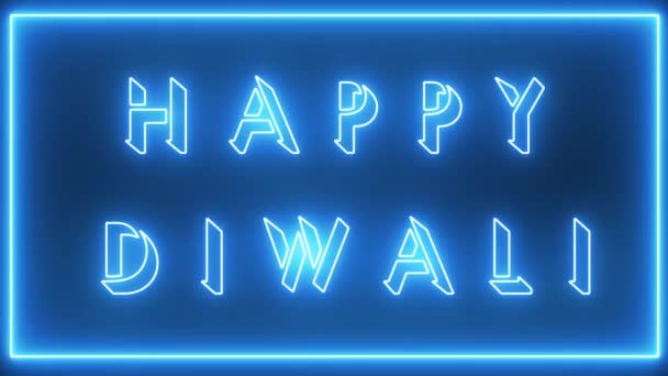 Signo Animado Diwali Feliz Neón Efecto Luz Neón Sobre Fondo — Vídeo de stock