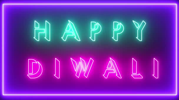 动画快乐Diwali标志 霓虹灯的效果 轻霓虹灯的黑色背景 — 图库视频影像
