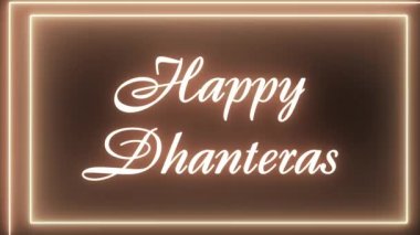 Animasyon Mutlu Dhanteras işareti. neon etkisi, açık neon siyah arkaplan.