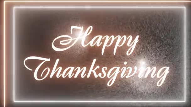 Animated Happy Thanksgiving Sign Neon Effect Light Neon Black Background — Stock Video