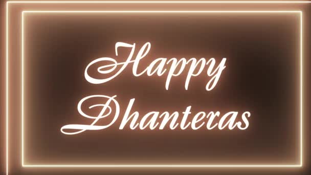 Animated Happy Dhanteras Sign Neon Effect Light Neon Black Background — Stock Video