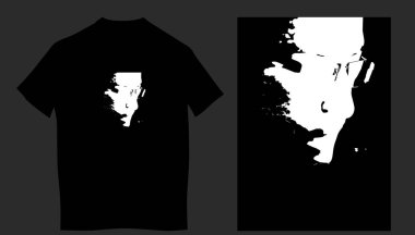 Yüz izi olan siyah tişört tasarımı. Tasarım basılmaya hazır. Tebrik kartları, posterler ya da giysilerdeki parmak izleri için vektör çizimi. vektör illüstrasyonu. 