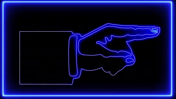 Вказівка Пальця Неоновий Знак Або Символ Або Форма Ізольовані Чорному — стокове відео