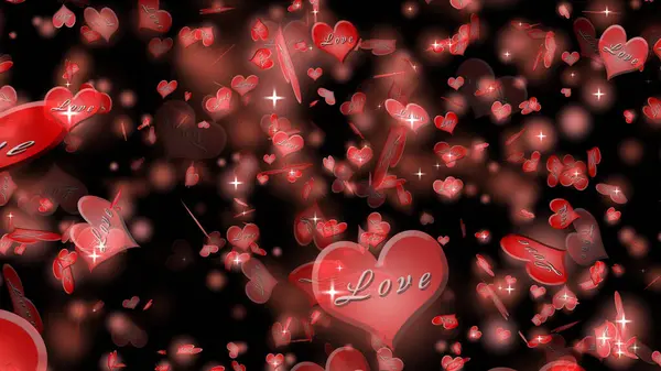 Valentines day romantic love animation, shiny and glitter hearts, glowing particles, valentine and marriage concept. Romantic abstract background with slowly flying red hearts symbols of love.