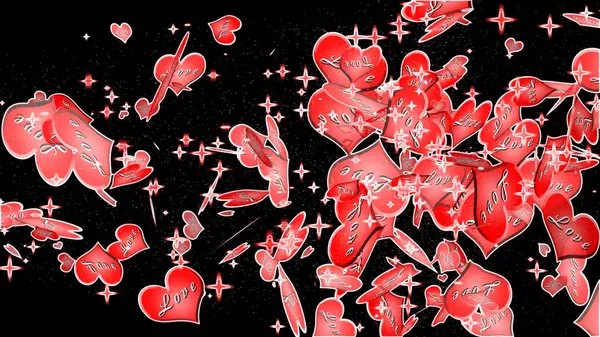 Alla Hjärtans Dag Romantisk Kärlek Animation Glänsande Och Glitter Hjärtan — Stockfoto