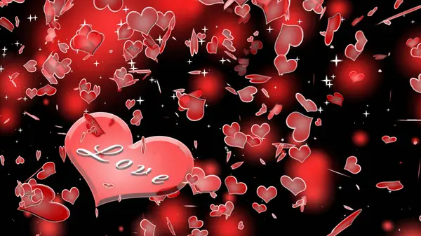 Día San Valentín Animación Romántica Amor Corazones Brillantes Purpurina Partículas Fotos De Stock Sin Royalties Gratis