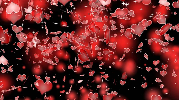 Día San Valentín Animación Romántica Amor Corazones Brillantes Purpurina Partículas Imagen De Stock