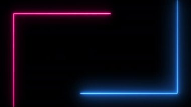 Siyah Arkaplanda Parlak Mor ve Mavi Işıltılı Neon Sınır Basit 4K Canlandırması Parlayan Işık Efektleri ve Göz kamaştırıcı Görsel Açıklamalar İçin Parlak Sınırlar.