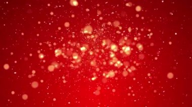 Kırmızıda Altın Parçacıkları Olan 4K Noel Arkaplanı; Düşen Beyaz Bokeh ve Parıldayan Işıklar