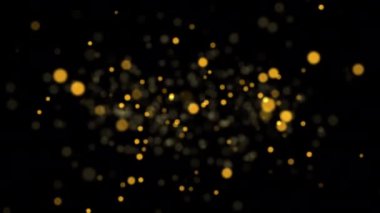 Kara Arkaplanda Havada Yüzen Soyut Toz Parçacıkları, Uçan Toz Parçacıklarının 4K Canlandırması, Uçan Altın Parçacıkların Uçan Altın Parçacıkları ile Yavaş Hareket Etkisi.
