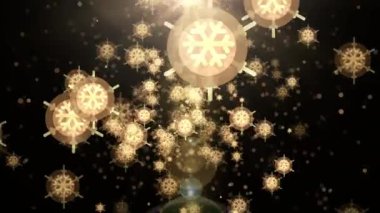 Parlayan Yıldızlar, Parlayan Toz ve Bokeh 'li Altın Parçacıkların Soyut Arkaplanı. Fütürist Parıldayan Sinek Hareketi ve Titrek Döngü Efekti Kara Arkaplanda, Ödüller ve Kutlamalar İçin İdeal.