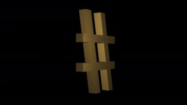 Güzel Işık Kırılma Efektleri ile Ekseninde Dönen Altın Hashtag Sembolünün Kusursuz 3D Animasyonu - İş, Finans, Yatırım, Sosyal Medya ve Yaratıcı Görsel Projeler İçin Mükemmel Alfa Kanalı