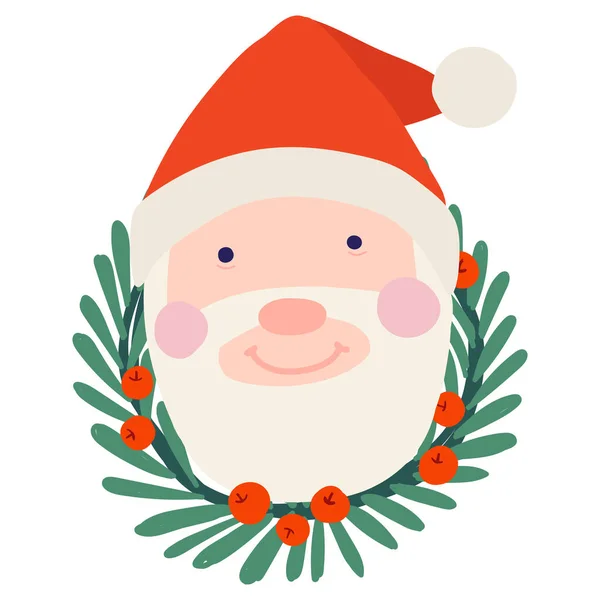 Weihnachtsmann Lächelnd Gesicht Mit Rotem Hut Isolieren Vektor Design — Stockvektor