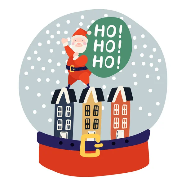Kristal kar küresi içinde büyük hediyeler taşıyan Noel Baba vektör tasarımını izole et