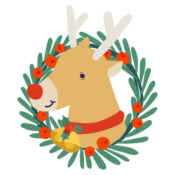 Lindo Renos Navidad Ciervos Aislar Diseño Vectorial — Vector de stock
