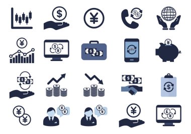 finance and investment blue and black color flat icon element set 