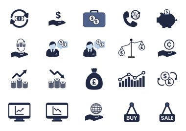 finance and investment blue and black color flat icon element set 