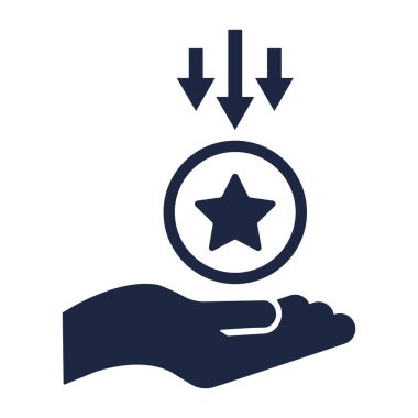 isolate blue and white hand holding star coin icon vector