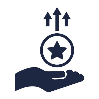 isolate blue and white hand holding star coin icon vector