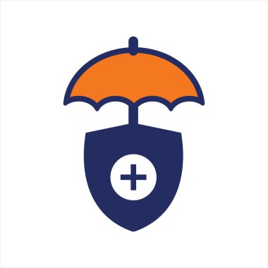 Şemsiye simgesi mavi ve turuncu sigorta düz simgesi