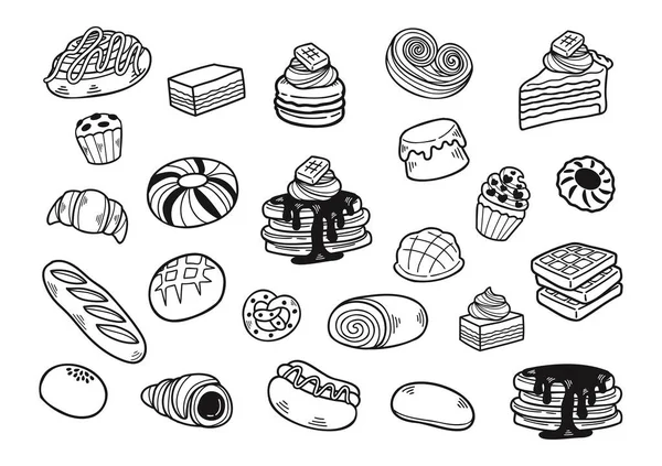 Черно Белая Коллекция Десертов — стоковый вектор