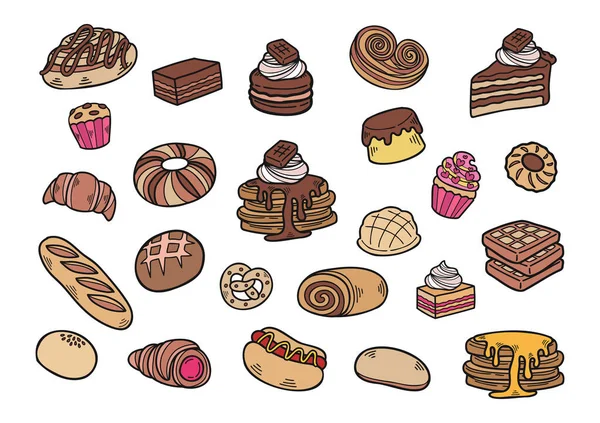 Collection Boulangerie Dessert Dessinée Main — Image vectorielle